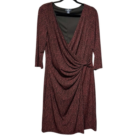 American Living Animal Print Faux Wrap Surplice Career Black and Maroon Dress - Picture 1 of 8